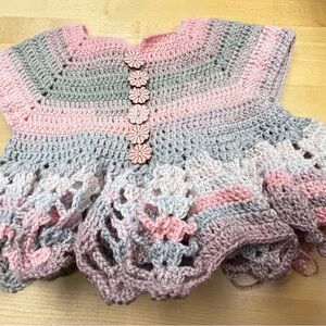 Charming Pink and Gray Crochet Kids Dress